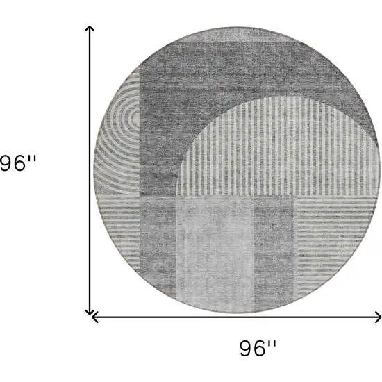 8' Gray Silver And Charcoal Round Geometric Washable Indoor Outdoor Area Rug Photo 8