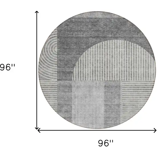 8' Gray Silver And Charcoal Round Geometric Washable Indoor Outdoor Area Rug Photo 8