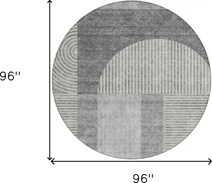 8' Gray Silver And Charcoal Round Geometric Washable Indoor Outdoor Area Rug Photo 8