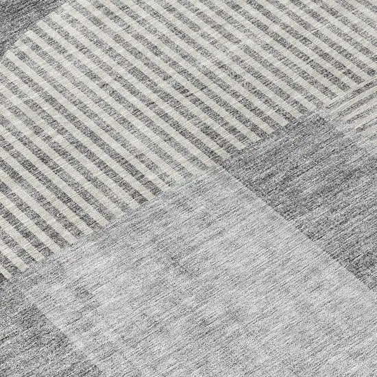 8' Gray Silver And Charcoal Round Geometric Washable Indoor Outdoor Area Rug Photo 9