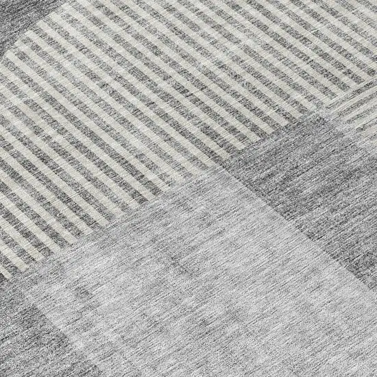 8' Gray Silver And Charcoal Round Geometric Washable Indoor Outdoor Area Rug Photo 9