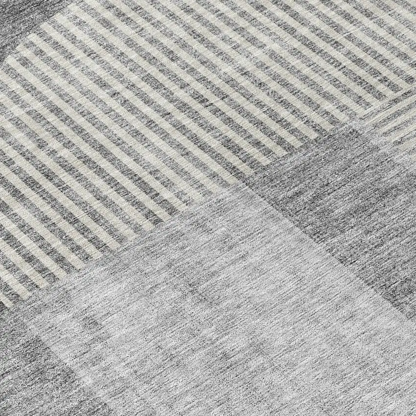 8' Gray Silver And Charcoal Round Geometric Washable Indoor Outdoor Area Rug Photo 9