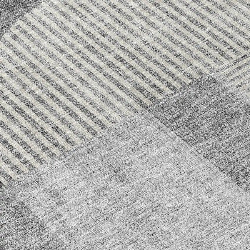 8' Gray Silver And Charcoal Round Geometric Washable Indoor Outdoor Area Rug Photo 9