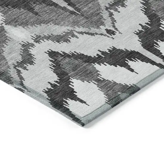 8' Gray Silver And Charcoal Round Ikat Washable Indoor Outdoor Area Rug Photo 3