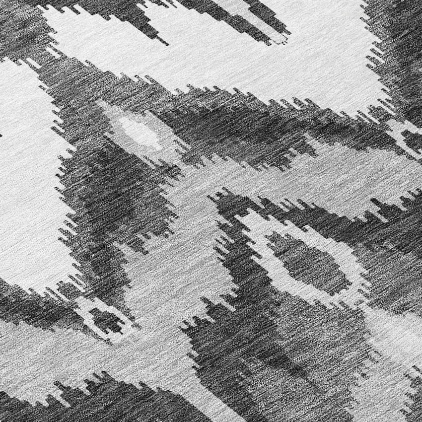 8' Gray Silver And Charcoal Round Ikat Washable Indoor Outdoor Area Rug Photo 9