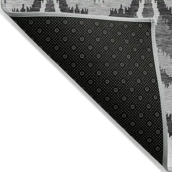 8' Gray Silver And Charcoal Round Ikat Washable Indoor Outdoor Area Rug Photo 2