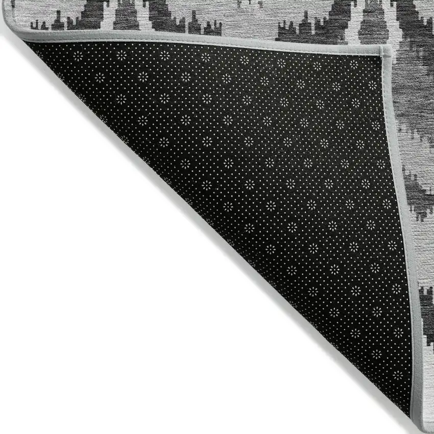 8' Gray Silver And Charcoal Round Ikat Washable Indoor Outdoor Area Rug Photo 2