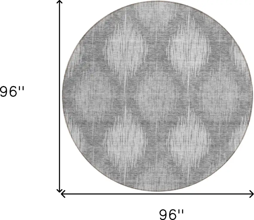 8' Gray Silver And Charcoal Round Ikat Washable Indoor Outdoor Area Rug Photo 3