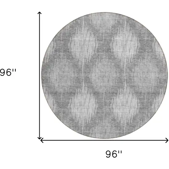 8' Gray Silver And Charcoal Round Ikat Washable Indoor Outdoor Area Rug Photo 3