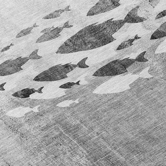 8' Gray Silver And Charcoal Round Nautical Washable Indoor Outdoor Area Rug Photo 8