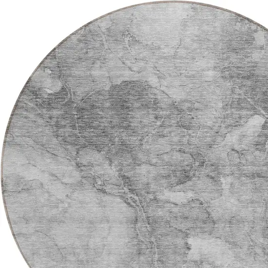 8' Gray Silver And Charcoal Round Nautical Washable Indoor Outdoor Area Rug Photo 4