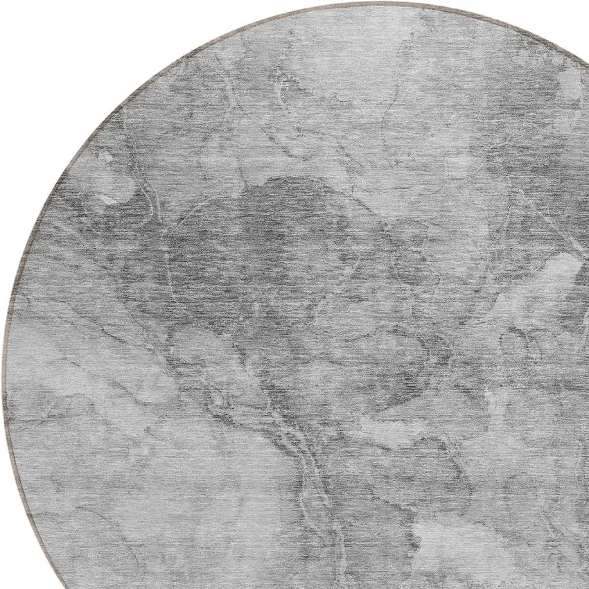 8' Gray Silver And Charcoal Round Nautical Washable Indoor Outdoor Area Rug Photo 4