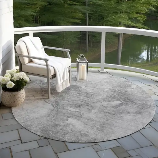 8' Gray Silver And Charcoal Round Nautical Washable Indoor Outdoor Area Rug Photo 6