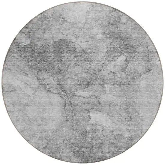 8' Gray Silver And Charcoal Round Nautical Washable Indoor Outdoor Area Rug Photo 5
