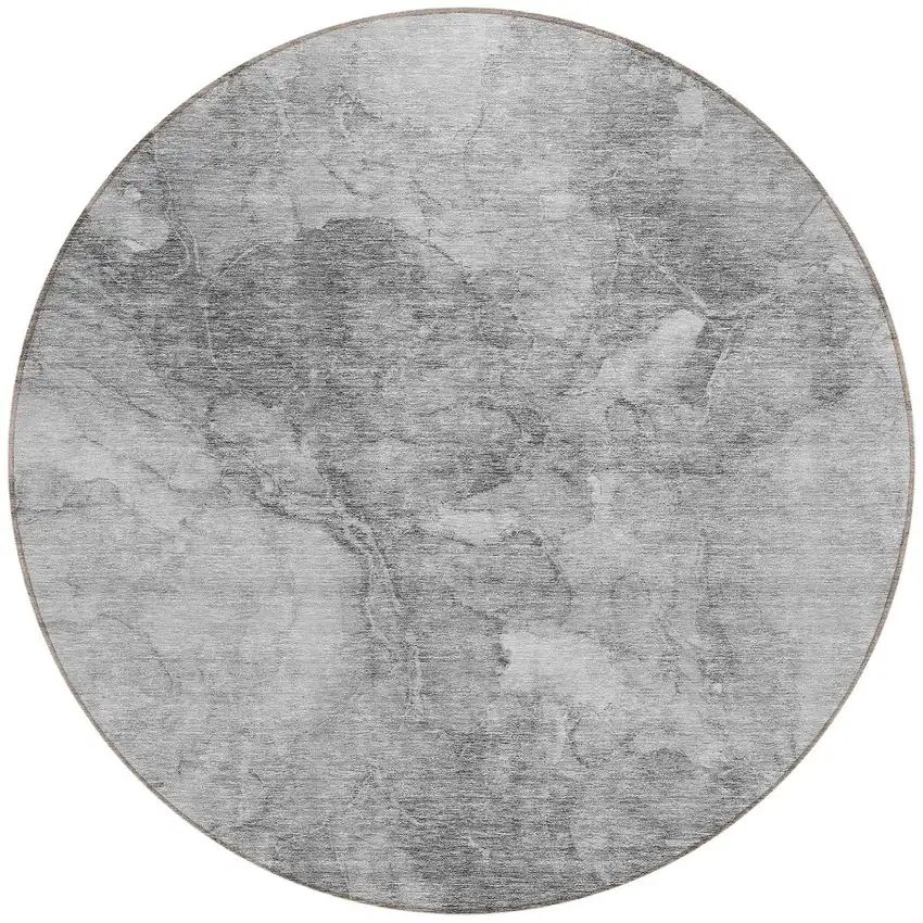 8' Gray Silver And Charcoal Round Nautical Washable Indoor Outdoor Area Rug Photo 5