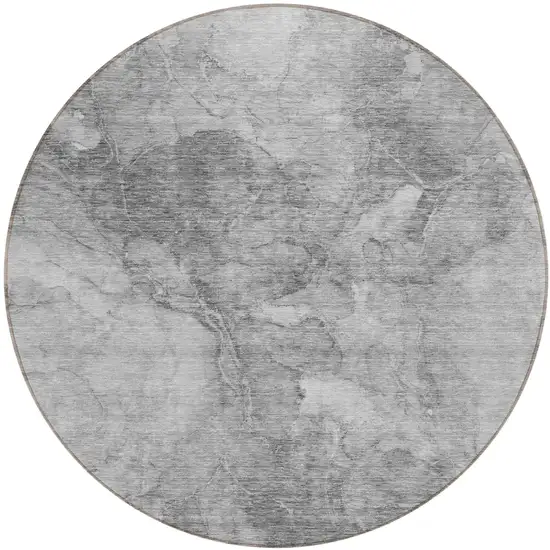 8' Gray Silver And Charcoal Round Nautical Washable Indoor Outdoor Area Rug Photo 2