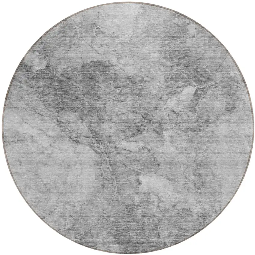 8' Gray Silver And Charcoal Round Nautical Washable Indoor Outdoor Area Rug Photo 2
