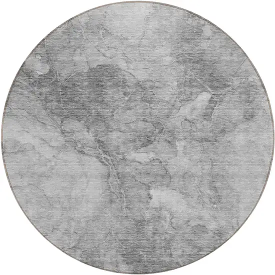 8' Gray Silver And Charcoal Round Nautical Washable Indoor Outdoor Area Rug Photo 2