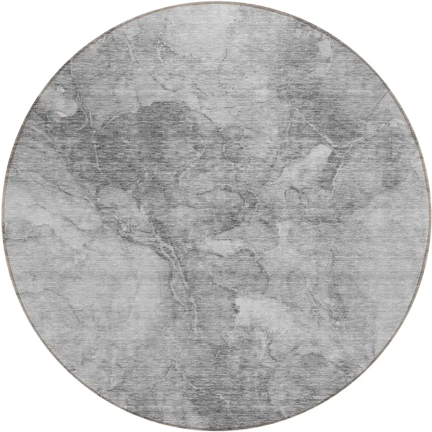 8' Gray Silver And Charcoal Round Nautical Washable Indoor Outdoor Area Rug Photo 2