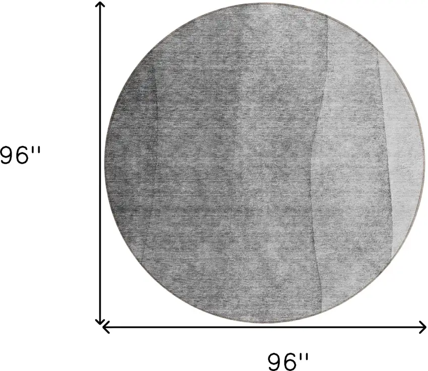 8' Gray Silver And Charcoal Round Ombre Washable Indoor Outdoor Area Rug Photo 7