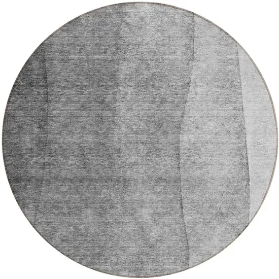 8' Gray Silver And Charcoal Round Ombre Washable Indoor Outdoor Area Rug Photo 1