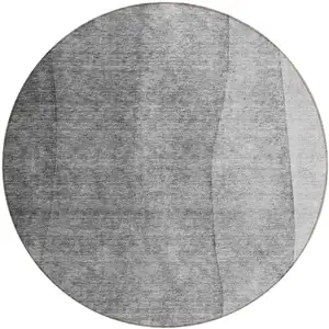 Photo of 8' Gray Silver And Charcoal Round Ombre Washable Indoor Outdoor Area Rug