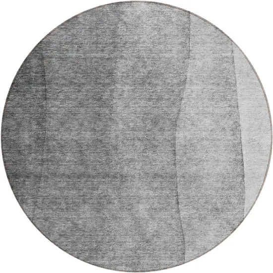 8' Gray Silver And Charcoal Round Ombre Washable Indoor Outdoor Area Rug Photo 1