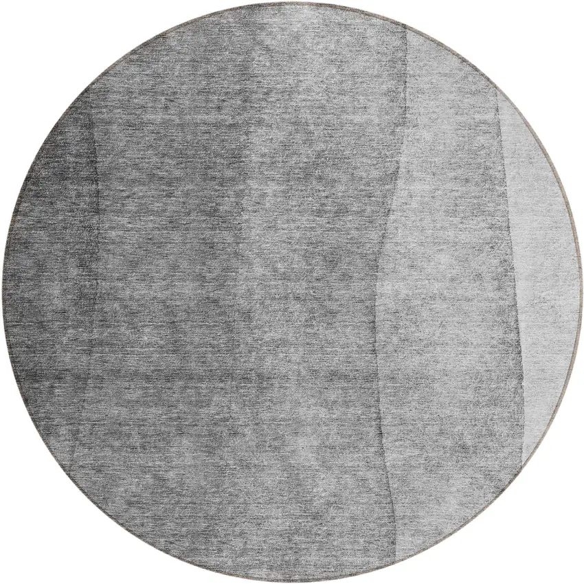 8' Gray Silver And Charcoal Round Ombre Washable Indoor Outdoor Area Rug Photo 1