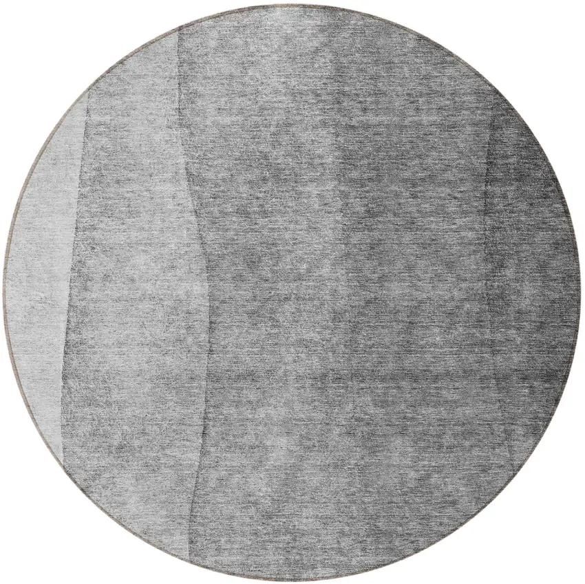 8' Gray Silver And Charcoal Round Ombre Washable Indoor Outdoor Area Rug Photo 4