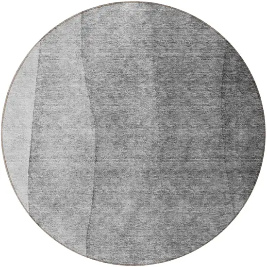 8' Gray Silver And Charcoal Round Ombre Washable Indoor Outdoor Area Rug Photo 4