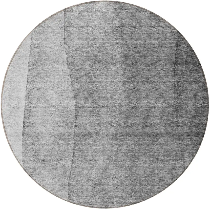 8' Gray Silver And Charcoal Round Ombre Washable Indoor Outdoor Area Rug Photo 4