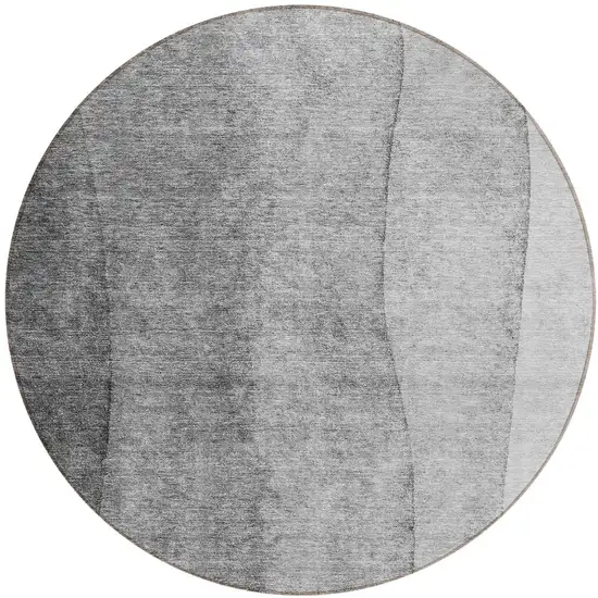 8' Gray Silver And Charcoal Round Ombre Washable Indoor Outdoor Area Rug Photo 3