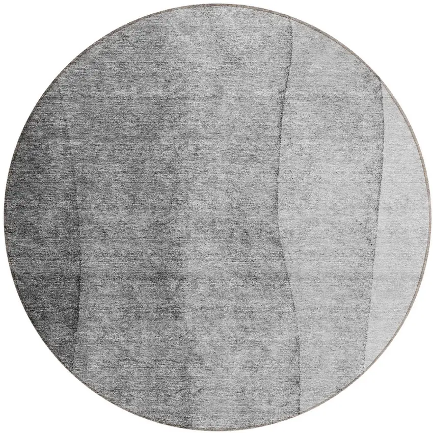 8' Gray Silver And Charcoal Round Ombre Washable Indoor Outdoor Area Rug Photo 3