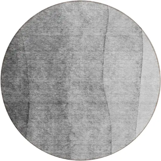 8' Gray Silver And Charcoal Round Ombre Washable Indoor Outdoor Area Rug Photo 2