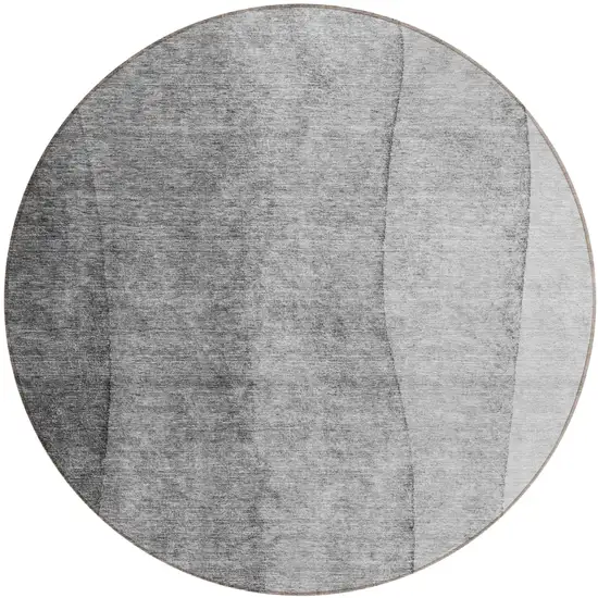 8' Gray Silver And Charcoal Round Ombre Washable Indoor Outdoor Area Rug Photo 2