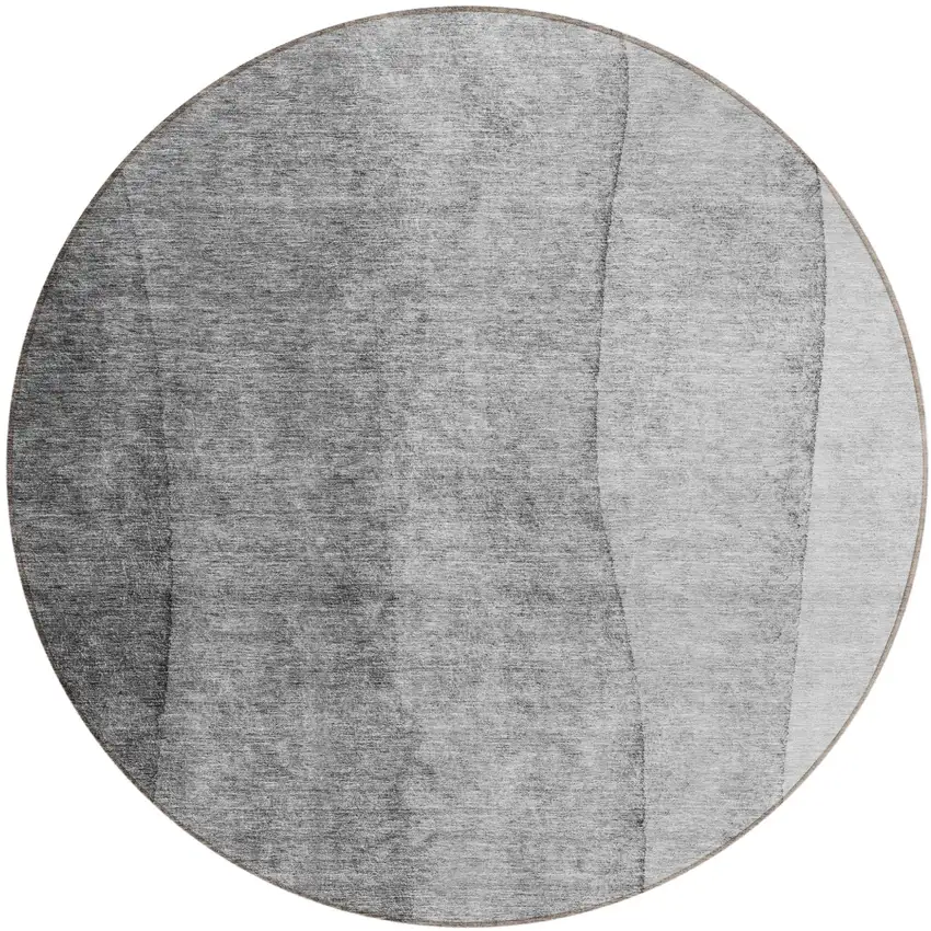 8' Gray Silver And Charcoal Round Ombre Washable Indoor Outdoor Area Rug Photo 2