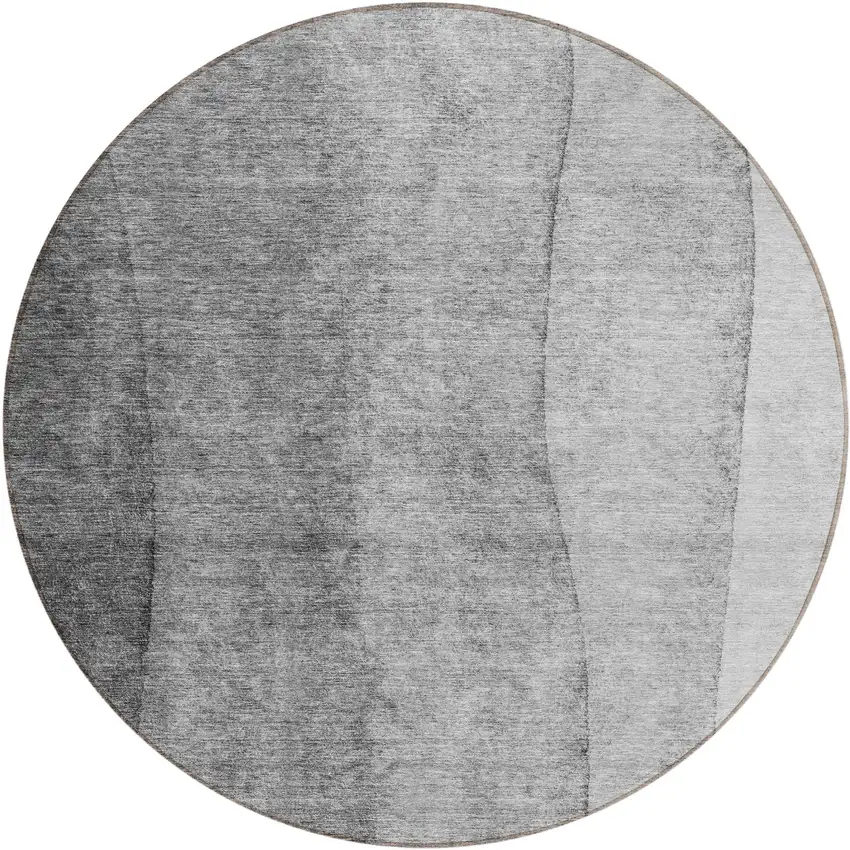 8' Gray Silver And Charcoal Round Ombre Washable Indoor Outdoor Area Rug Photo 2