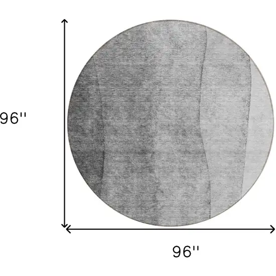 8' Gray Silver And Charcoal Round Ombre Washable Indoor Outdoor Area Rug Photo 8