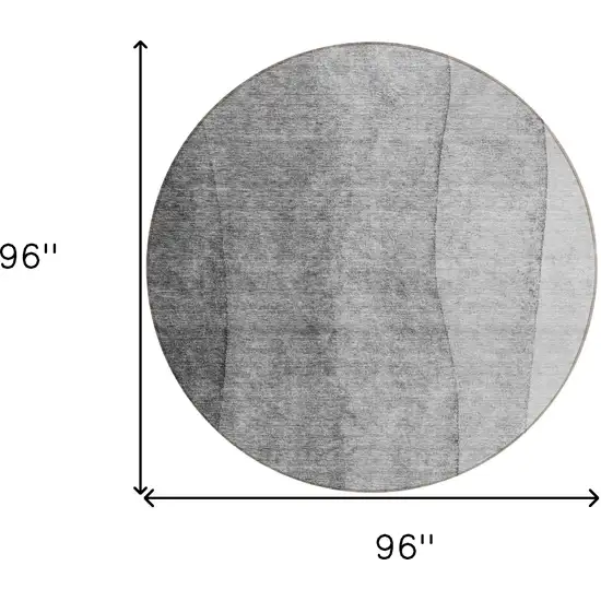 8' Gray Silver And Charcoal Round Ombre Washable Indoor Outdoor Area Rug Photo 8