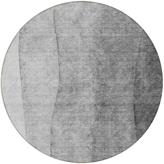 8' Gray Silver And Charcoal Round Ombre Washable Indoor Outdoor Area Rug Photo 4