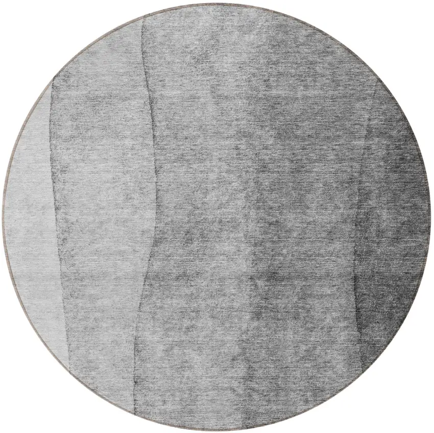 8' Gray Silver And Charcoal Round Ombre Washable Indoor Outdoor Area Rug Photo 4