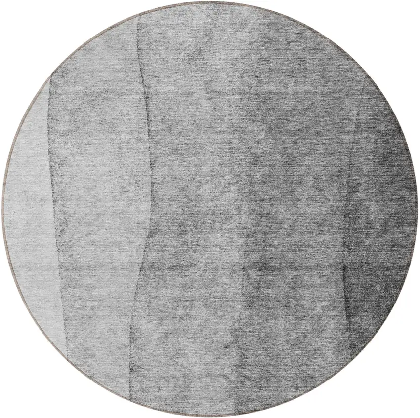 8' Gray Silver And Charcoal Round Ombre Washable Indoor Outdoor Area Rug Photo 4