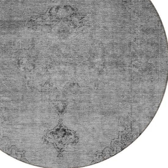 8' Gray Silver And Charcoal Round Oriental Washable Indoor Outdoor Area Rug Photo 5
