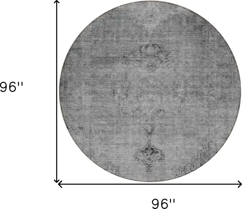 8' Gray Silver And Charcoal Round Oriental Washable Indoor Outdoor Area Rug Photo 3
