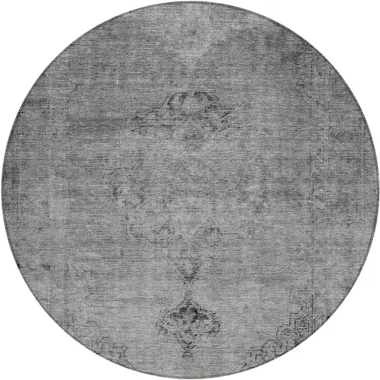 8' Gray Silver And Charcoal Round Oriental Washable Indoor Outdoor Area Rug Photo 2