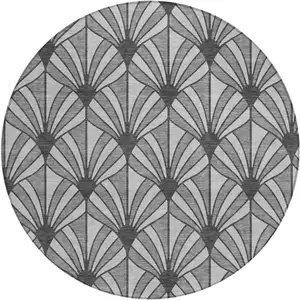 Photo of 8' Gray Silver And Charcoal Round Seashell Washable Indoor Outdoor Area Rug