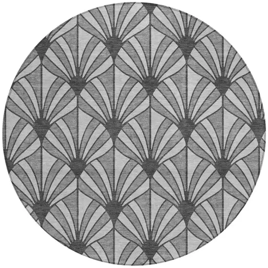 8' Gray Silver And Charcoal Round Seashell Washable Indoor Outdoor Area Rug Photo 3