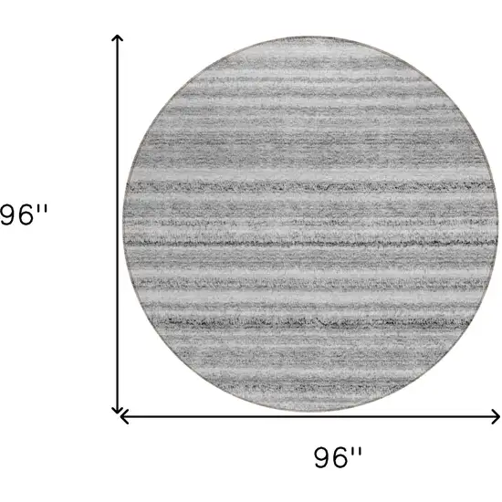 8' Gray Silver And Charcoal Round Striped Washable Indoor Outdoor Area Rug Photo 3