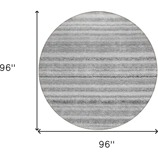 8' Gray Silver And Charcoal Round Striped Washable Indoor Outdoor Area Rug Photo 3