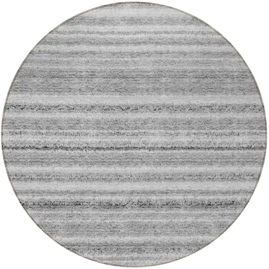 8' Gray Silver And Charcoal Round Striped Washable Indoor Outdoor Area Rug Photo 5